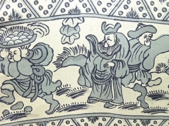 JAPANESE KIMONO / ANTIQUE MENS HAORI / SILK / PEOPLE IN TANG (lining)